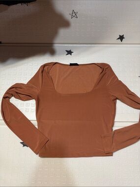 Square Neck Long Sleeve Top in Rust